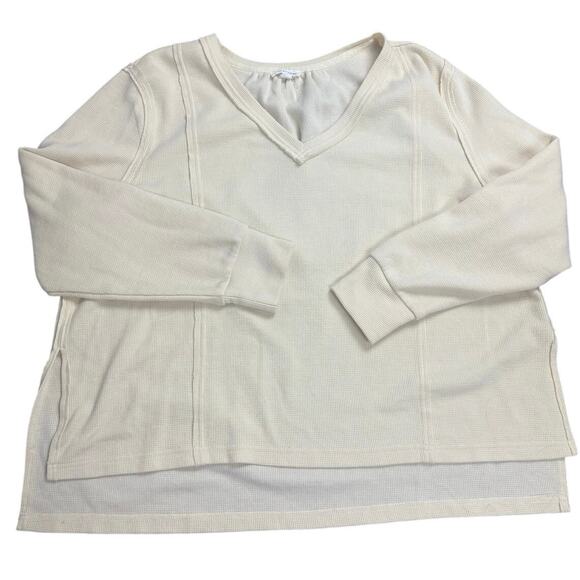 Blu Pepper Women’s Small Cream V-Neck Long Sleeve Textured Knit Casual Pullover - Picture 1 of 8